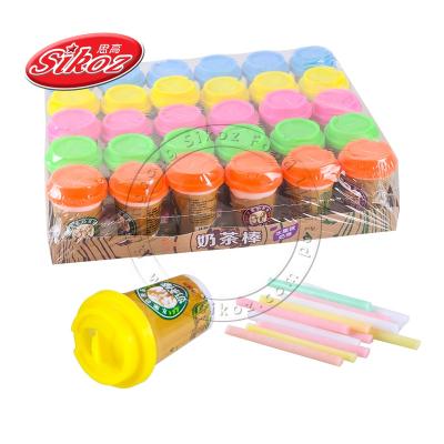 China Natural Halal Blend Fruit Flavor CC Stick Candy In Milk Tea Cup for sale