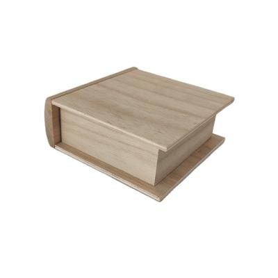 China Handmade Unfinished Cosmetic Book Shape Wooden Paulownia Wooden Drawer Box for sale