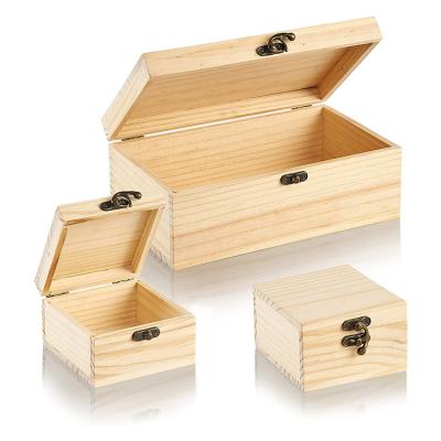 China Handmade Unfinished Wood Craft Boxes Custom Rustic Pine Wood Packaging Boxes for sale