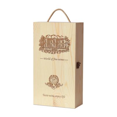 China Recyclable Rustic Wooden Custom Logo Pine Boxes Glass Champagne Wine Wooden Box for sale