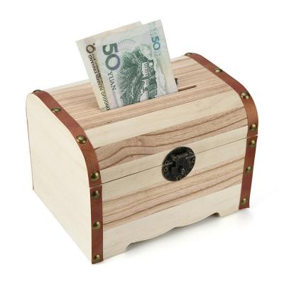 China Eco-friendly Material Wooden Handmade Kids Money Piggy Bank Treasure Chest Saving Boxes for sale