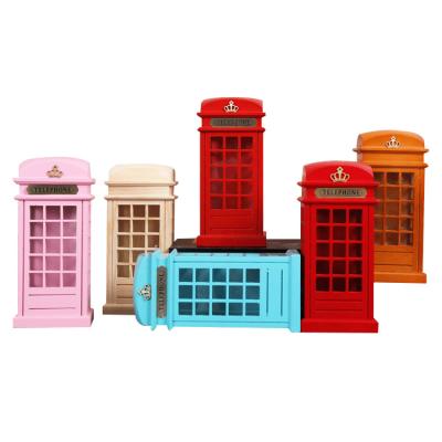 China Vintage London Phone Booth Saving Box Piggy Bank Money Red Telephone Booth Eco-friendly Material for sale