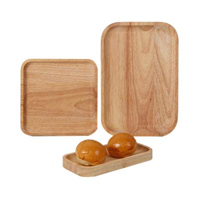 China Eco-friendly Japanese Wooden Food Tray Rectangle Bread Plate Rubber Wooden Fruit Tray for sale