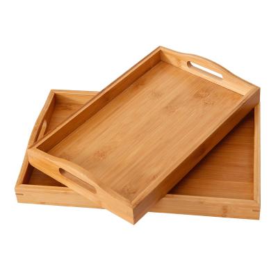 China Eco-friendly Bamboo Fast Food Tray Wooden Breakfast Dinner Serving Tray With Handle for sale