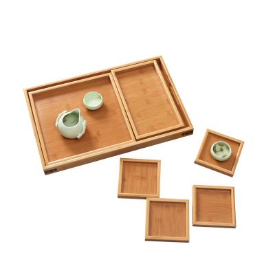 China Eco-friendly Wooden Moving Bamboo Cheese Tray Coffee Tea Serving Tray Set Of 7 for sale