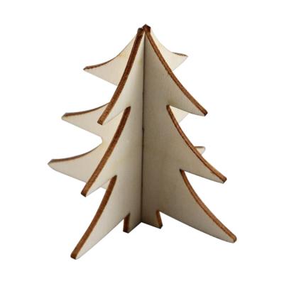 China Europe Laser Wood Cutout Santa Crafts Mini DIY Wood Tabletop Christmas Tree for sale