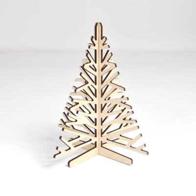 China Europe Customized Plywood Laser Cut Wood Craft In Small Christmas Tree Shape for sale