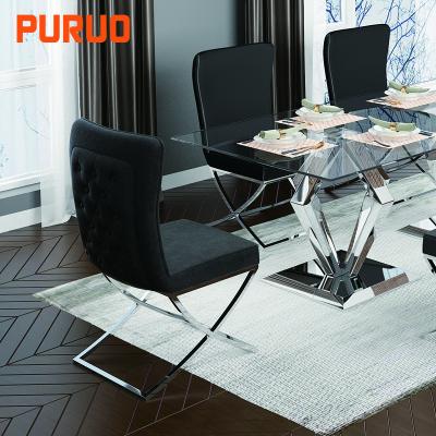 China Hot Selling PURUO Nordic Modern Leather Velvet Dining Room Furniture Langfang Luxury Dining Chairs for sale