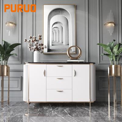 China PURUO Convertible Modern Furniture Mirrored Gold Stainless Steel MDF Luxury Marble Console Table for sale