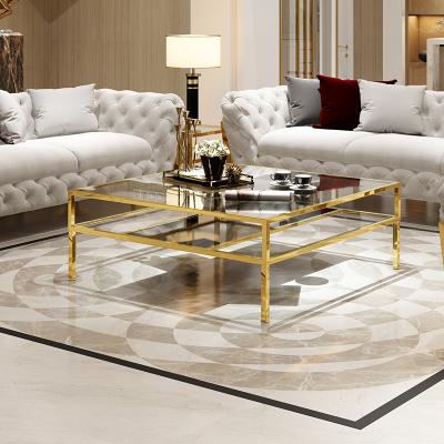 China Square tempered glass gold top frame factory price stainless steel coffee table for sale