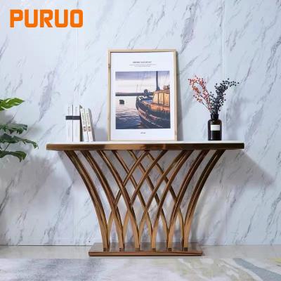 China PURUO New Design Luxury Designer Metal Gold Stainless Steel Hallway High End Console Table With Mirror for sale