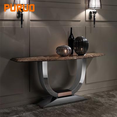 China PURUO modern luxury Italian furniture gold metal stainless steel marble with mirror glass console table for sale