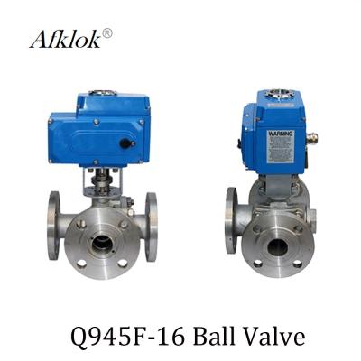 China Stainless Steel Sanitary 3 way flange Electric Motor Ball Valve for sale