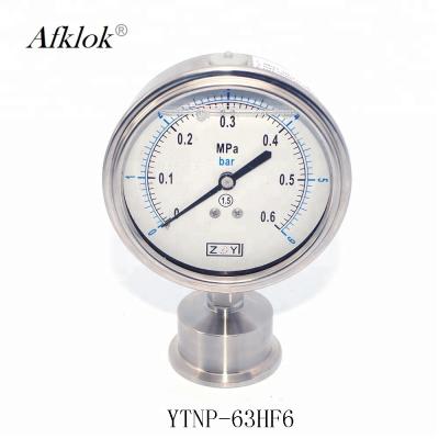 China Stainless Steel 63mm bottom connect Oil filled Sanitary Type Pressure Gauge for sale