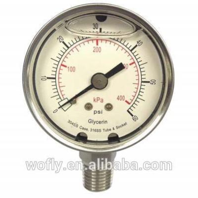 China Stainless Steel Gas Pressure Test Gauge Liquid Filled With NPT Connector 150mm for sale