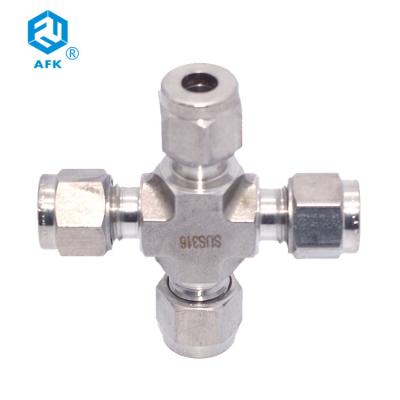 China AFK Stainless Steel Pipe Fittings Four Way Ferrule Joint Dual Ferrule for sale