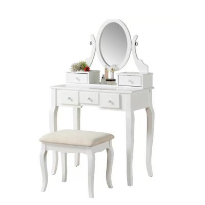 China KD Easy Assembling Modern Stylish White Mirror Vanity Dresser Foldable Dressing Table With Drawers for sale