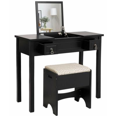 China KD Vintage Easy Assembling Black Vanity Mirrored Furniture Dressing Console Table Wood Desk for sale