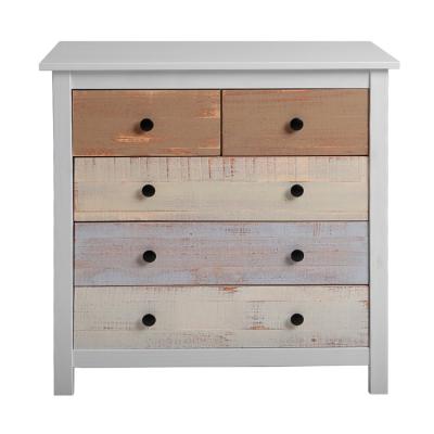 China KD Home Furniture White Bamboo Cabinet Easy Assembling Vintage Appearance Wooden Chest Of 5 Drawers for sale