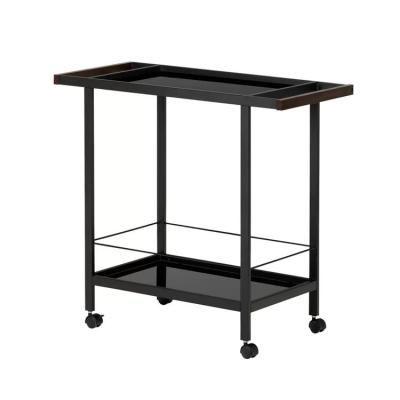 China Rolling Bar Cart Serving Easy Assembling KD Vintage Kitchen Dining Room 2 Metal Wine Rack Tiered Wood Tiered Beverage Coffee Tea Coffee Wine Rack for sale