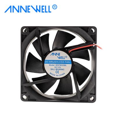 China Hotels DC 12v 8cm Durable 8025 Ball Chassis 80x80x25mm Dual Power Fan From Xuchang Wonderful Electric for sale