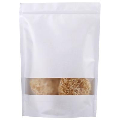 China Custom Eco Friendly Recycled Materials Factory Price Reusable Pouch Food Packaging Zip Lock Kraft Paper Rice Bags With Window for sale