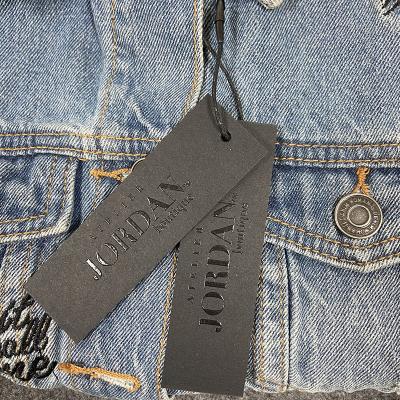 China Durable High Quality Custom Black Card Paper Garment Label Paper Hang Tag Swing Tag With UV Logo for sale