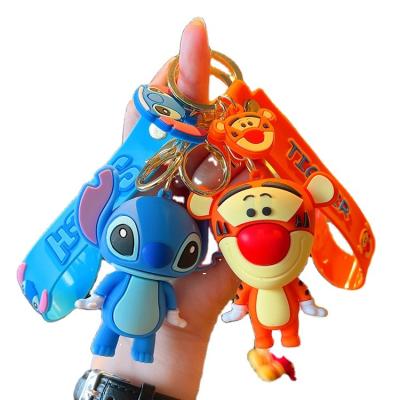 China Factory supply 3D kawaii pvc lovely cartoon character keychains cute cartoon character key chains ring 3d minnie stitch pig tiger key chain for sale