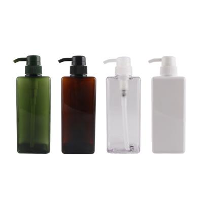 China Eco-friendly Recyclable Wholesale New Design 450ml Square Lotion Squeeze Bottle With Black Plastic Pump for sale