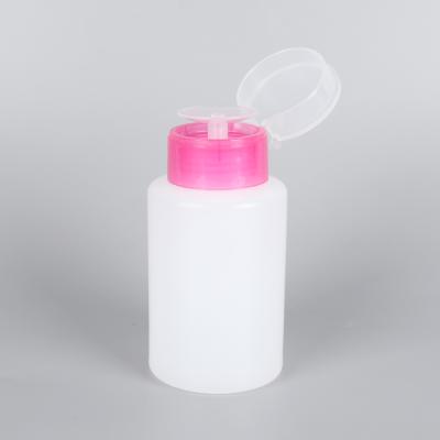 China Eco-friendly 180ml empty plastic HDPE pull down pump dispenser bottle, nail polish remover pump bottle for sale