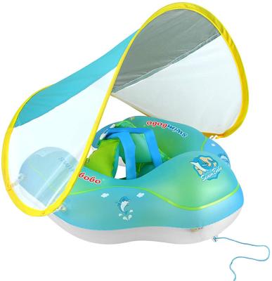 China Kid Baby Pool Float with Sun Canopy Anti-Shake Inflatable Baby Float with Safe Bottom Support and Adjustable Canopy for sale