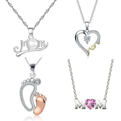 China Lovely Baby Romantic Pendant Zirconia Heart Kid Hold Mom Gift Mother's Day Necklace NCM001 for sale