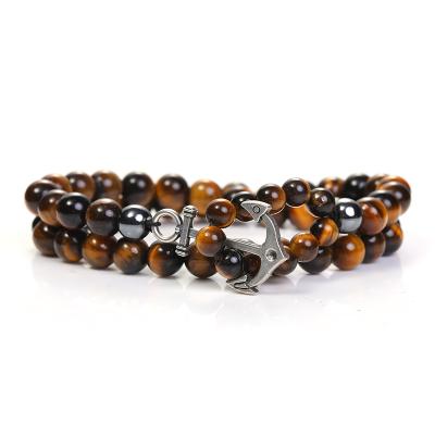 China BOHEMIA Tiger Eye Anchor Beaded Knot Natural Stone Bracelet ST176 for sale