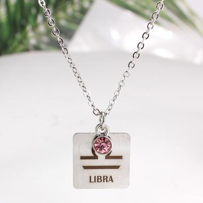 China Birthday TRENDY 12 Zodiacs Stone Charm Necklace Lazer Zodiac Sign Stainless Necklace ZU023 for sale