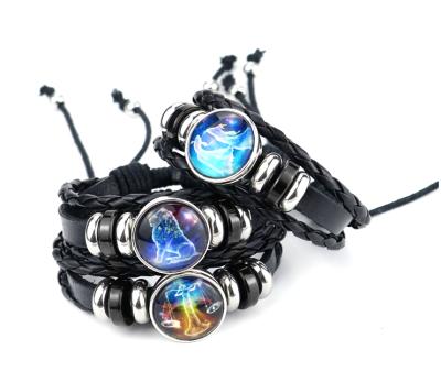 China Punk Leather Alloy Knitting 12 Zodiac Bracelet Jewelry ZU005 for sale