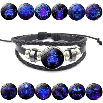 China CLASSIC 12 Zodiac Bracelet Men's Bracelets Handmade Charm Leather Bracelet ZU017 for sale