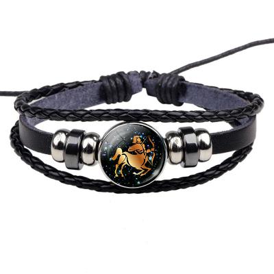 China CLASSIC 12 Zodiac Bracelet Mens Bracelets Handmade Charm Leather Bracelet ZU043 for sale