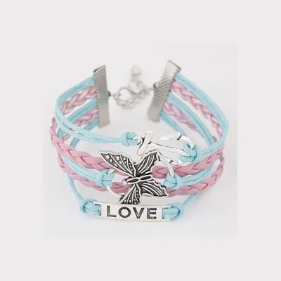 China Friendship Leather Warm Hand Multilayer Braided Bracelet, Custom Words, Butterfly, Love Anchor Bracelet for sale