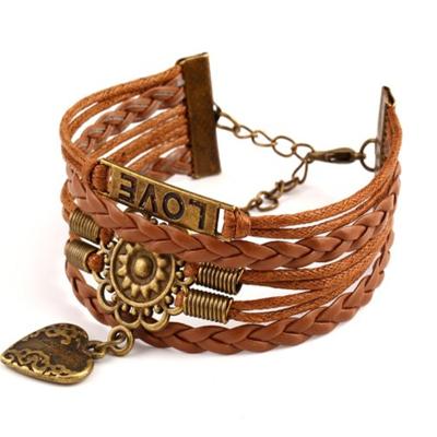 China Friendship Leather Warm Hand Multilayer Braided Bracelet, Custom Words, Love, Heart Sunflower Bracelet for sale