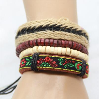 China Leather DIY Knit Costume Leather Bracelet Knot Braided Jumpsuit, Cotton Rope Embroider Bead 4pcs/set for sale