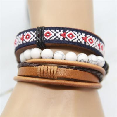 China Leather DIY knit costume leather bracelet knot braided combination, genuine leather ceramic bracelet 3pcs/set for sale