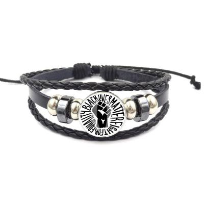 China BOHEMIA Gift Leather Various Black Lives Matter Can't Breathe Silence Woven Leather Bracelet NF-004 for sale