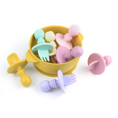 China New Viable Hot Selling BPA Free Silicone Baby Spoon For Training Infant Infant Baby Feeding Fork for sale