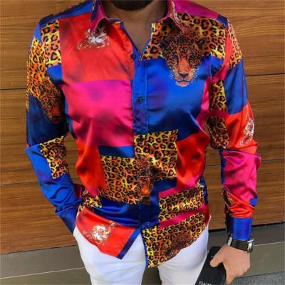 China 100% Digital Floral Men's Shirt Long Sleeve Polyester Clothing Anti-pilling Hot Spot Slim Stripe Printing Men's Shirt for sale