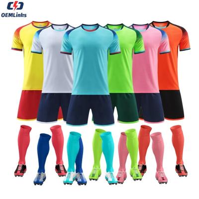 China Dropshipping Custom Blue Yellow Soccer Jersey Set Football Shirt Football Shirt Soccer Jersey Sets Kids Sports Uniforms for sale