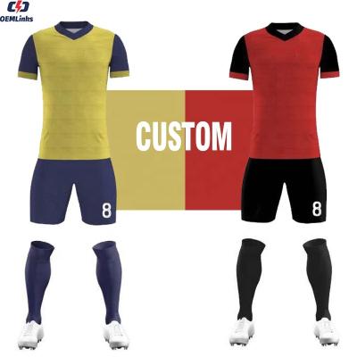 China Sets Customize Low MOQ Good Quality Football Wear Full Set Football Uniform Soccer T-shirt Soccer Jersey With Sublimation for sale