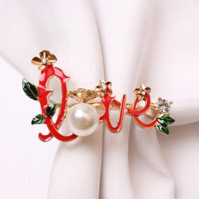 China New Delicate Napkin Ring Stocked Gold Table Napkin Rings Table Decors Valentine's Day Banquet Enamel Love Letter Wedding for sale