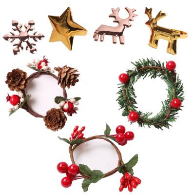 China Stocked Napkin Ring Table Accessories Christmas Wreath for Wedding Party Dinner Party Snowflake Christmas Reindeer Napkin Bucket Luxury for sale