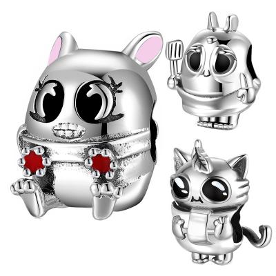 China Big Eye Cute Smooth Cat Silver Animal Charms Bracelet For DIY Bracelet Making 625 Sterling Bangle Pendants Luxury Pan Necklace Charms for sale