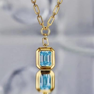 China CLASSIC Mothers Day Gift 18K Real Gold Plated Blue Gemstone Necklace kadin kolye Solid 925 Sterling Silver Moissanite Jewelry Pendant for sale